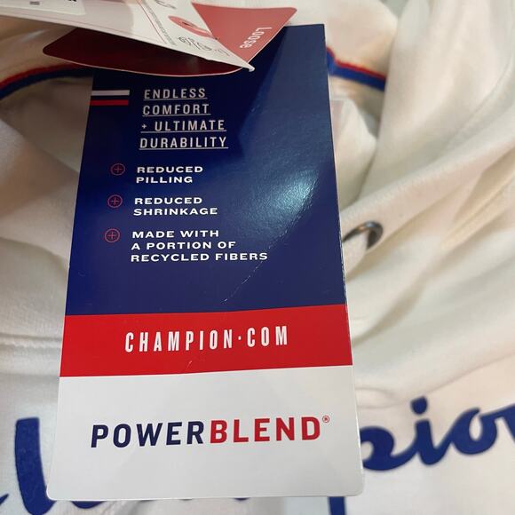 Champion Powerblend Hoodie Men L White Script Logo NWT Athletic Sweatshirt - Picture 10 of 10